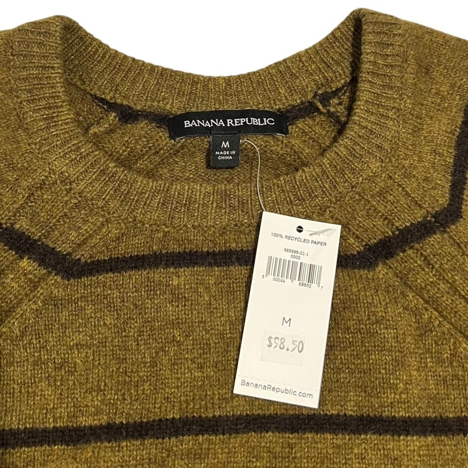 Nuevo con etiquetas Banana Republic Mujer M Oliva/Negro Rayas Crew Yak Merino Dolman Foto 4 de 4