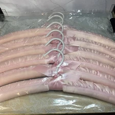 Vintage Set of 6 Padded PINK Satin Fabric Covered Clothing Hangers NEW