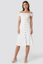 NA-KD women's dress off shoulder midi dress optical white, 38