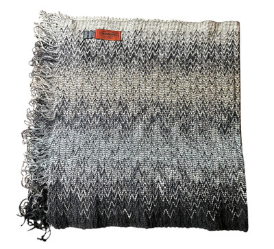 MISSONI Chevron Zig-Zag WOOL BLEND SCARF w/FRINGE Ombre Black Gray Beige 18x72''