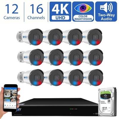 16 Channel 4K NVR 12 X 8MP Starlight 4K Microphone PoE IP Security Camera System