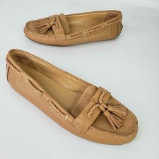 Talbots Everson Braid Driving Moccasin Brown Tan Pebbled Leather Size 7
