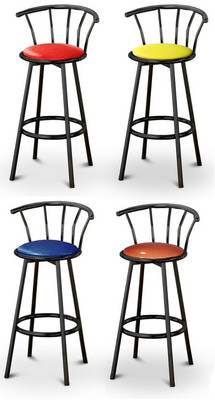 BAR STOOL BLACK METAL 24'' OR 29'' TALL BACKREST SWIVEL VINYL COVERED SEAT CUSHION