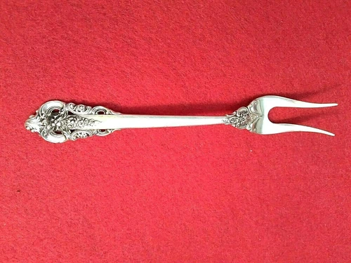 WALLACE GRANDE BAROQUE STERLING SILVER PICKLE / OLIVE FORK - FORK IS 5 1/2” LONG