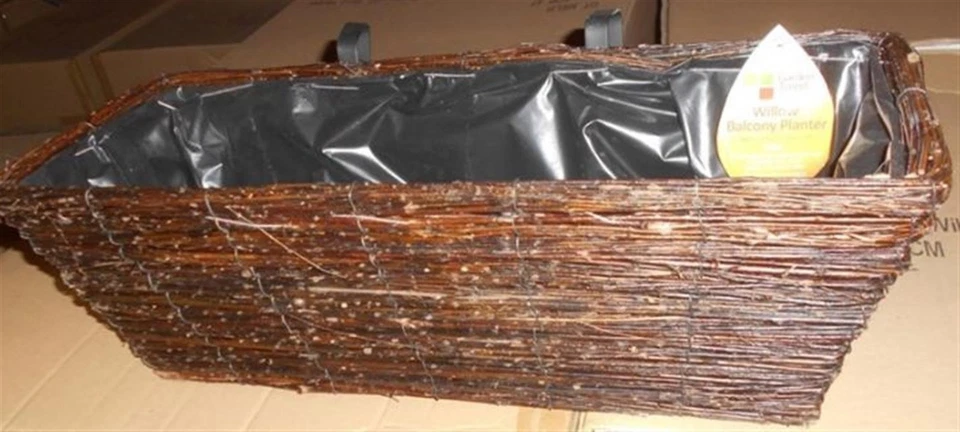 Willow Balcony Window Rail Planter Box 55 cm Flower Pot with rail hangers Brown - Image 2 of 2