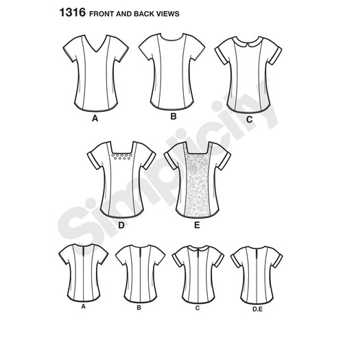 SIMPLICITY 1316 MISSES TOPS Sewing Pattern Sizes 6-14 NOW A DISCONTINUED PATTERN - Picture 4 of 6