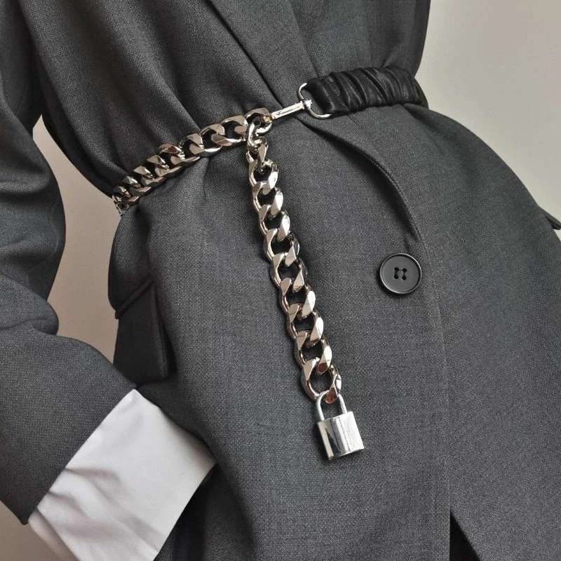 NEW Elastic Hanging Padlock Chain Belt For Dress Coat Stylish Fashion Women Wear