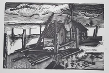 JUNKERS RAFT HOUSEBOAT WOODBLOCK PRINT LATVIA 1942 ORIGINAL LIMITED EDITION