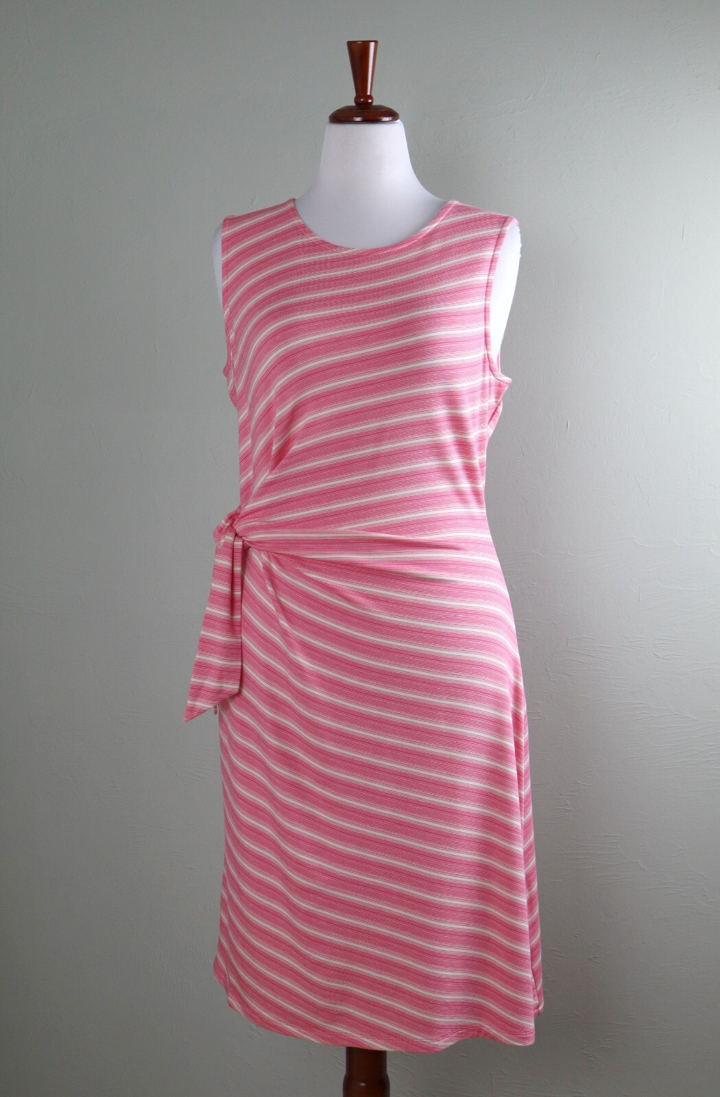 TALBOTS NWT $99 Pink Striped Casual Side Tie Tank Dress Size Large