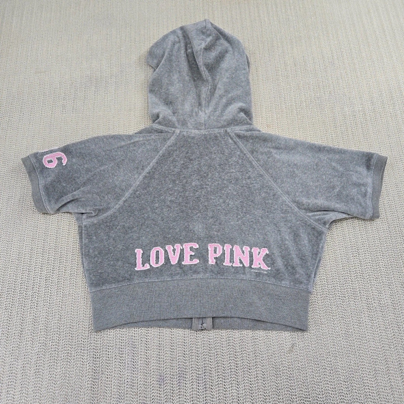 UNDERCOVER Victorias Secret Felpa Rosa con Cappuccio Donna Grande Grigio Cane Oversize Full Zip Cropped