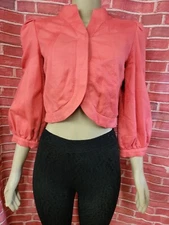 MADCHEN SIZE S WOMEN'S CROPPED TEXTURE CORAL JACKET BALLOON SLEEVE #04