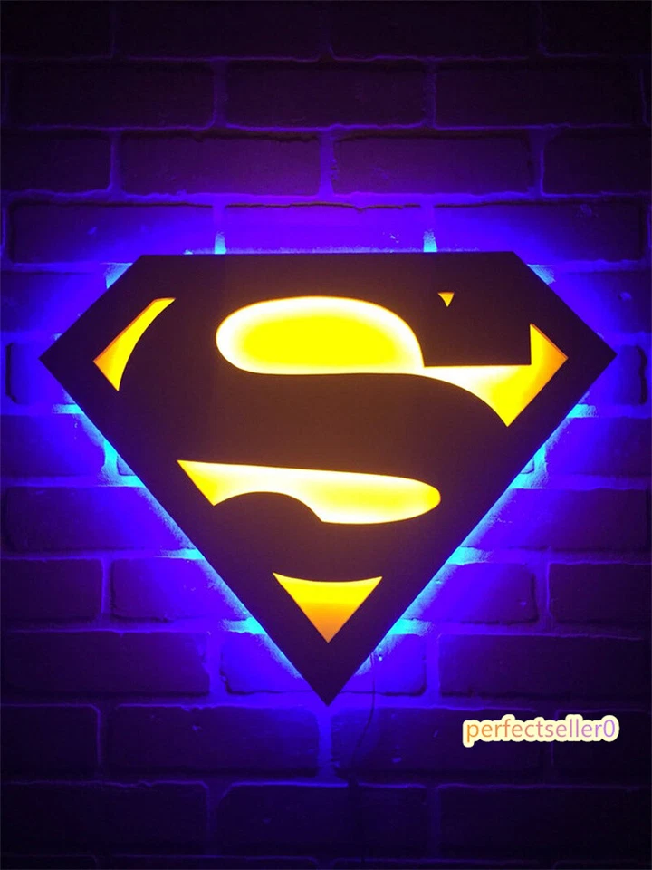 Liga de la Justicia Superman Logo 3D LED Luz Nocturna Lámpara Control Remoto Decorativo Foto 2 de 4