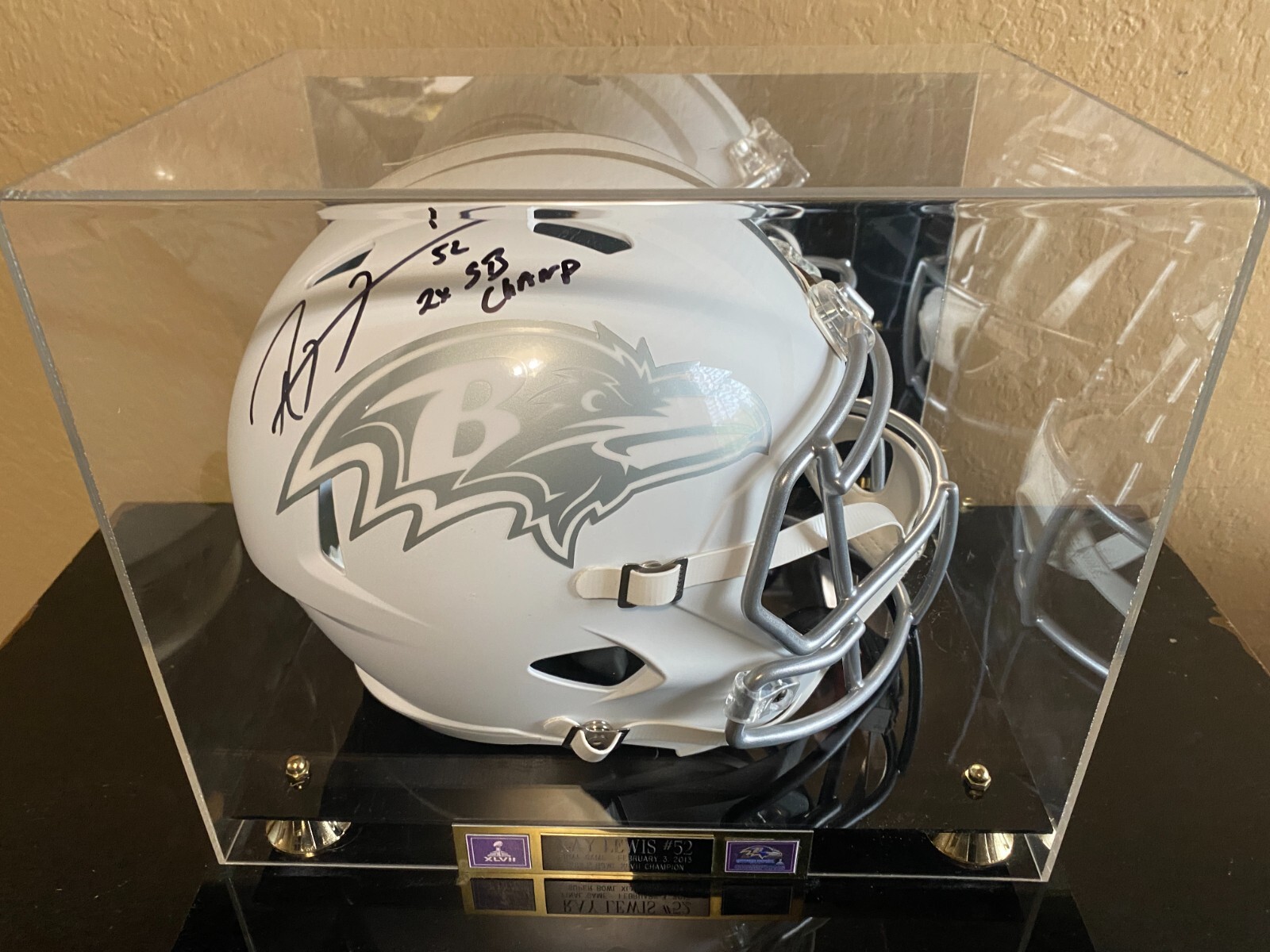 Ray Lewis Autographed Signed Baltimore Ravens F/S ICE Helmet w/ 2x Super Bowl Champ Inscription JSA WITNESSED 
