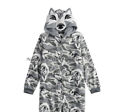 Gray Wolf One Piece Pajamas Size 4-5 Boys Union Suit Blanket