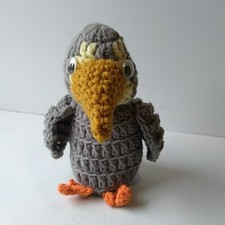 Gray  Gold 7" Bird Handcrafted Crochet Amigurumi Stuffed Animal Plushie Rare