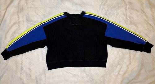 Free People Felpa Navy con Strisce sulle Spalle Cropped Felpa Tg Media - Foto 6 di 9