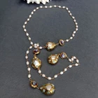 40" Cultured Rice Pearl Larimar Purple Murano Glass Long Rosary Chain Necklace