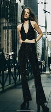 ZARA NEW WOMAN SS23 BLACK SEQUINNED FLARED TROUSERS REF:8762/873 M Run S Kk