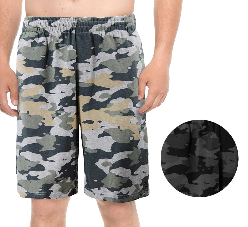 Men's Fleece Drawstring Elastic Waist Camo Sport Fitness Gym Sweat Shorts