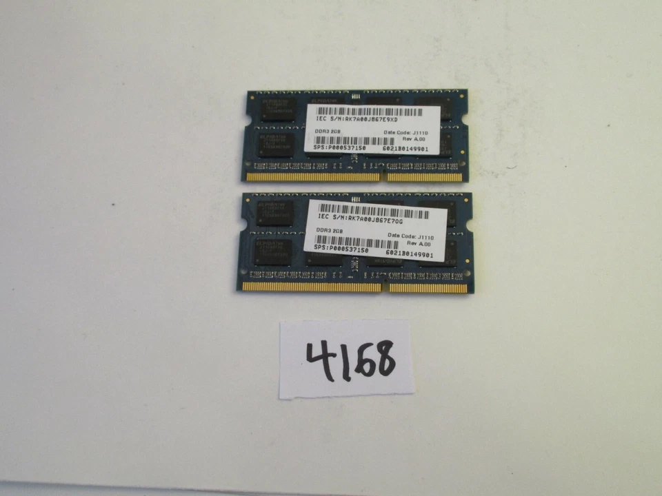Kingston 2x2Gb=4Gb PC3-8500 1066Mhz DDR3 SO-DIMM Laptop Memory RAM (4168) - Image 2 of 2