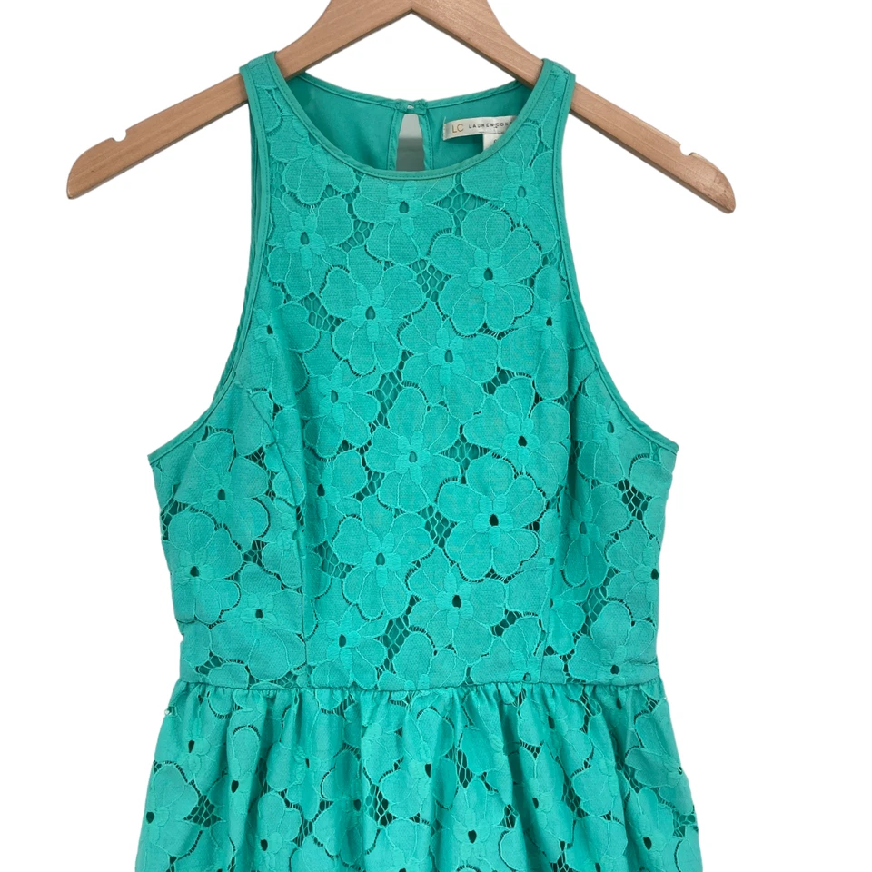 Vestido LC Lauren Conrad Fit & Flare para mujer talla 6 verde encaje floral cremallera lateral Foto 4 de 4