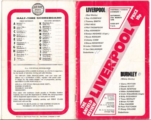 Fussball Programmheft Liverpool Football League Division 1 März 1976 Review ! - Afbeelding 1 van 1