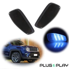 Smoked Lens Ice Blue LED Side Marker Signal Lights Kit For 2015-up Jeep Renegade