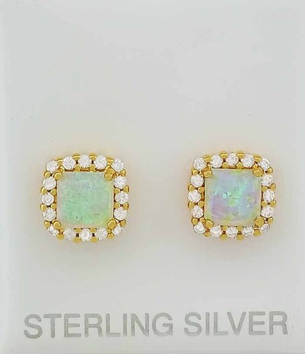 ECHT 1,68 kt OPAL & WEISSE SAPHIRE OHRSTECKER .925 SILBER - Neu mit Etikett