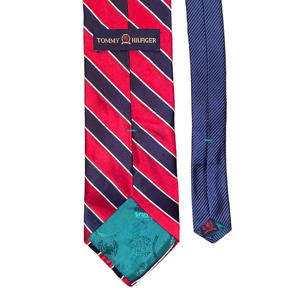 "Corbata Tommy Hilfiger roja/azul a rayas 100 % seda hecha en EE. UU. 60""" Foto 4 de 4