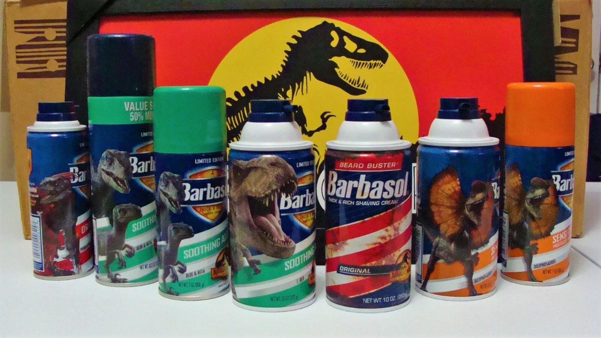 Complete Set of 7 Jurassic World Dominion Barbasol Shaving Cream Cans