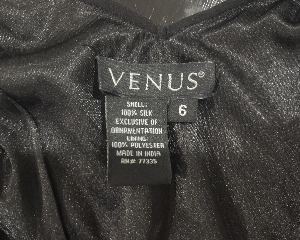 Vestido sin Mangas Vintage Venus Años 90 2000 Y2K Seda Floral Cuentas Negro Formal Baile de graduación Foto 3 de 4