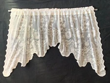 White Floral Lace Window Valance Curtain Scalloped Edge 53" W x 31" L  Polyester