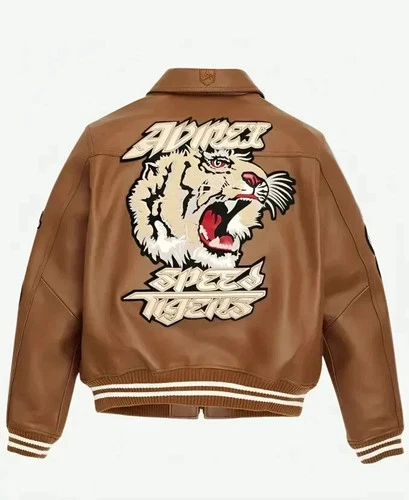Avirex Speed Tiger A-2 Men's Brown Leather Bomber Jacket Tiger Embroidered Patch - product listing photo