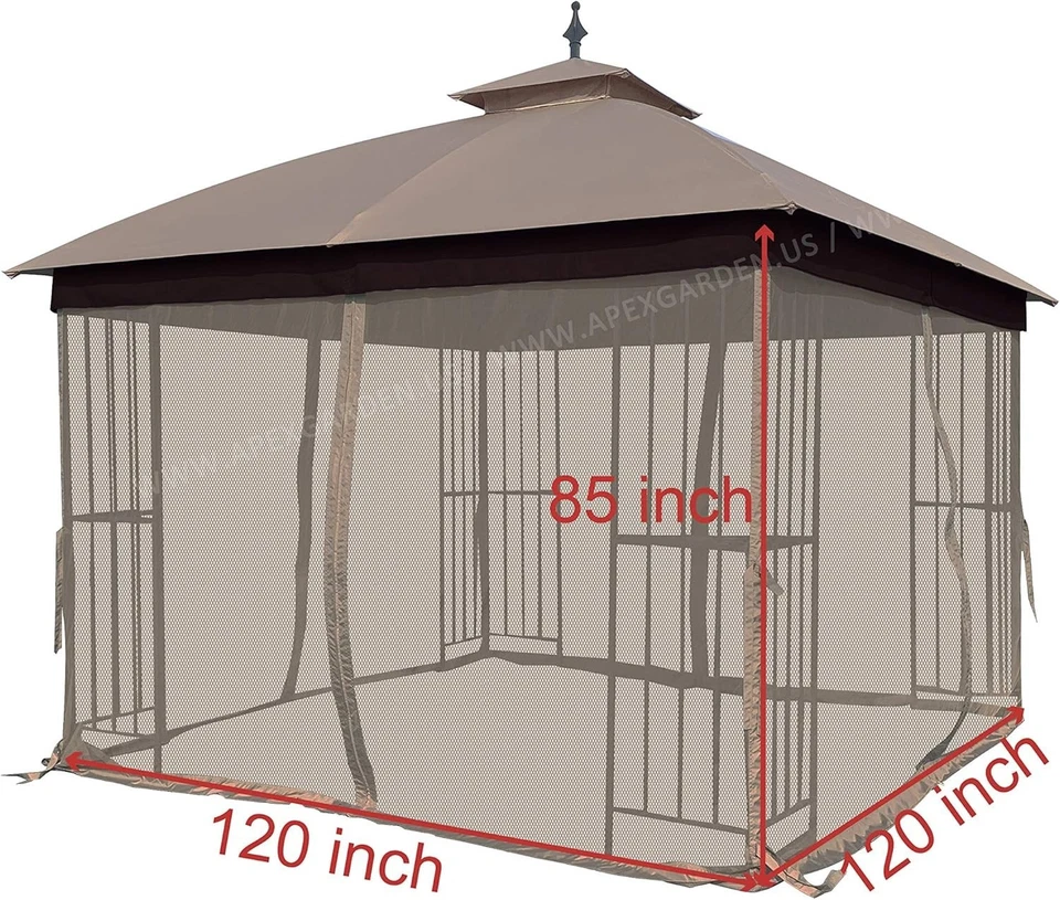 10'x10' Water-Resistant Tan Gazebo Mosquito Netting with Zippers - Easy Assembly - Image 4 of 4
