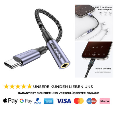 USB Typ C auf 3.5mm Kopfhörer Jack Adapter, Audio USB C auf Aux Dongle Kabel