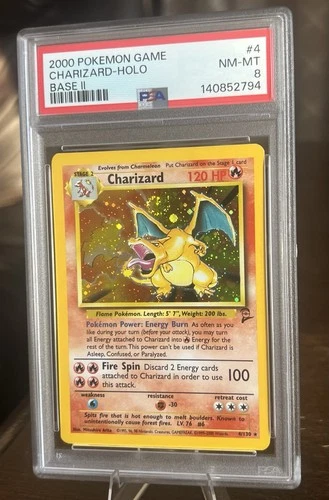 2000 Pokemon Base Set 2 Charizard Holo PSA 8 With Very Rare Holo Swirl