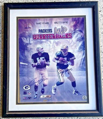 BART STARR & BRETT FAVRE Signed 22x26 Framed Photo Green Bay Packers RARE 50/415