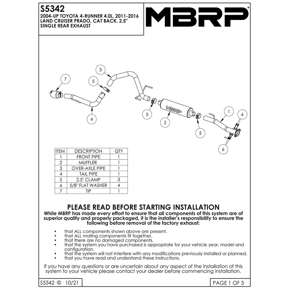 Escape trasero gato acero negro MBRP S5342BLK para Toyota 4Runner 2010-2021 4,0 L V6 Foto 3 de 4
