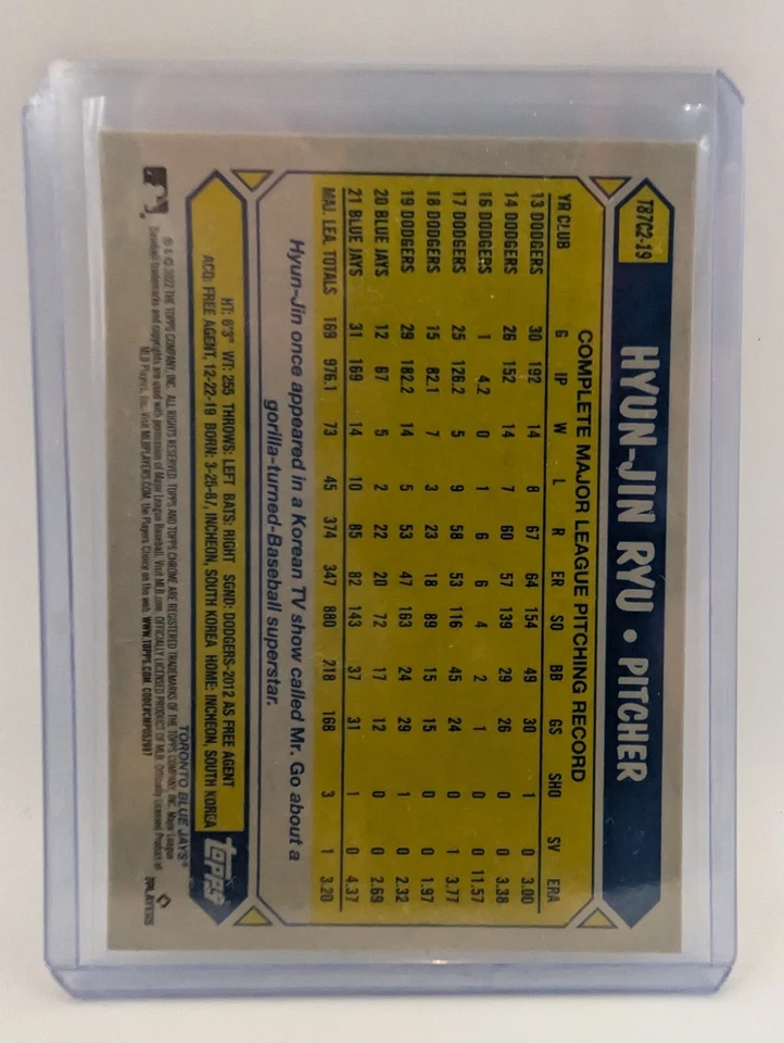 2022 Topps Series 2 Chrome Hyun-Jim Ryu Blue Jays Silver Pack Mojo T87C2-19 - Image 2 of 2