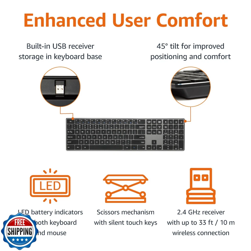 Amazon Basics Ultra Premium Wireless Keyboard and Mouse Combo - Rechargeable, - Image 3 of 4