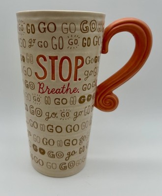 Hallmark Ceramic Stop Breath Go 16oz Coffee Mug Cup FANCY Swirl Handle Art Deco