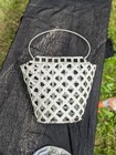 Vintage White Distressed Hanging Metal Woven Wall Pocket Planter Basket — photo 1