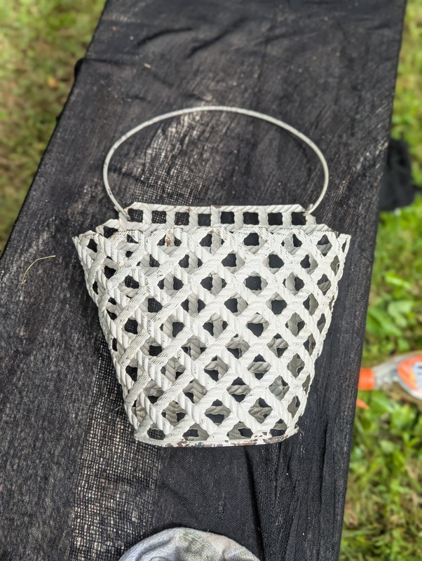 Vintage White Distressed Hanging Metal Woven Wall Pocket Planter Basket