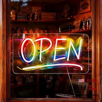 Open Signs for Business, LED Neon Open Sign Lighted Open 16'' USB Colorful