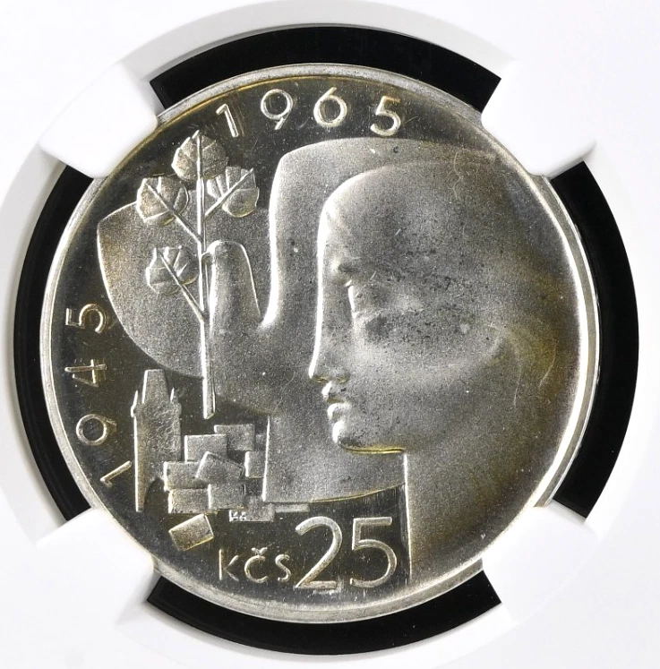 1965 Czechoslovakia Silver 25K Korun Liberation Anniversary NGC PF 66 CAMEO - Image 3 of 4