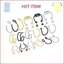 VELCARE 18 Pcs Nose Rings Hoops Fake Nose Ring Piercing for Women Men Double Hoo