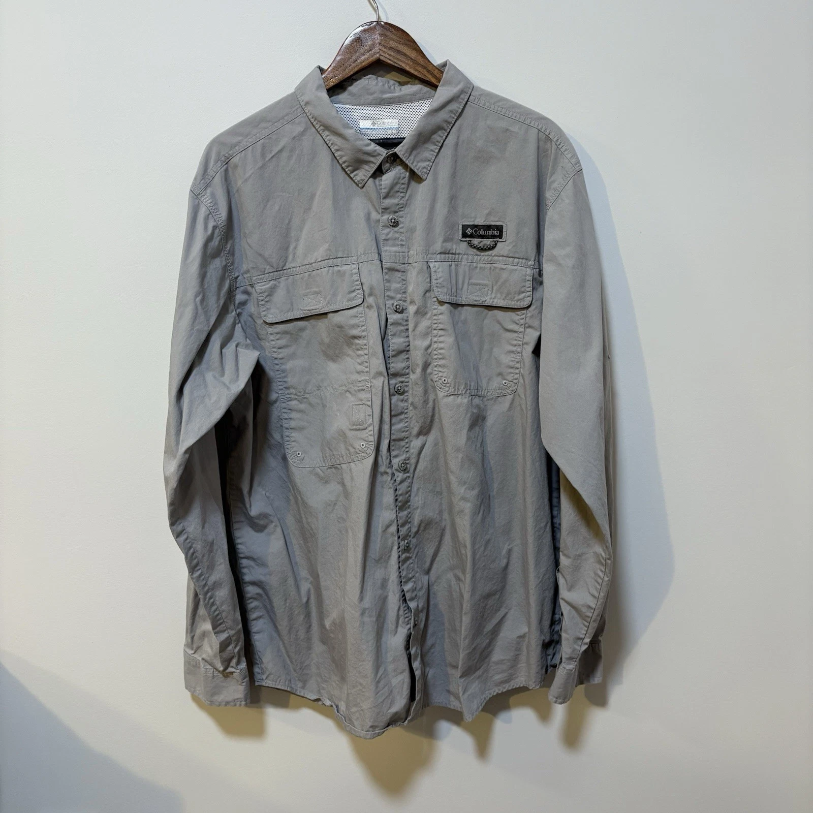 Columbia Mens Long Sleeve Vented Fishing Hiking Shirt Gray Outdoor Large
