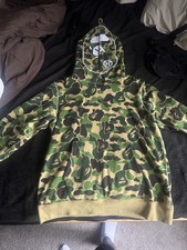 A Bathing Ape Camouflage Fleece Pullover Hoodie Green Men's Long Sleeve