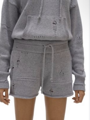 #ad Helmut Lang Size XXL Distressed Sweater Shorts Gray Melange Wool Yak Cashmere $199.00