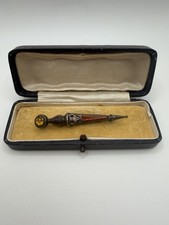 Antique Scottish Agate Sterling Silver Marks Dirk Kilt Brooch Pin With Box READ